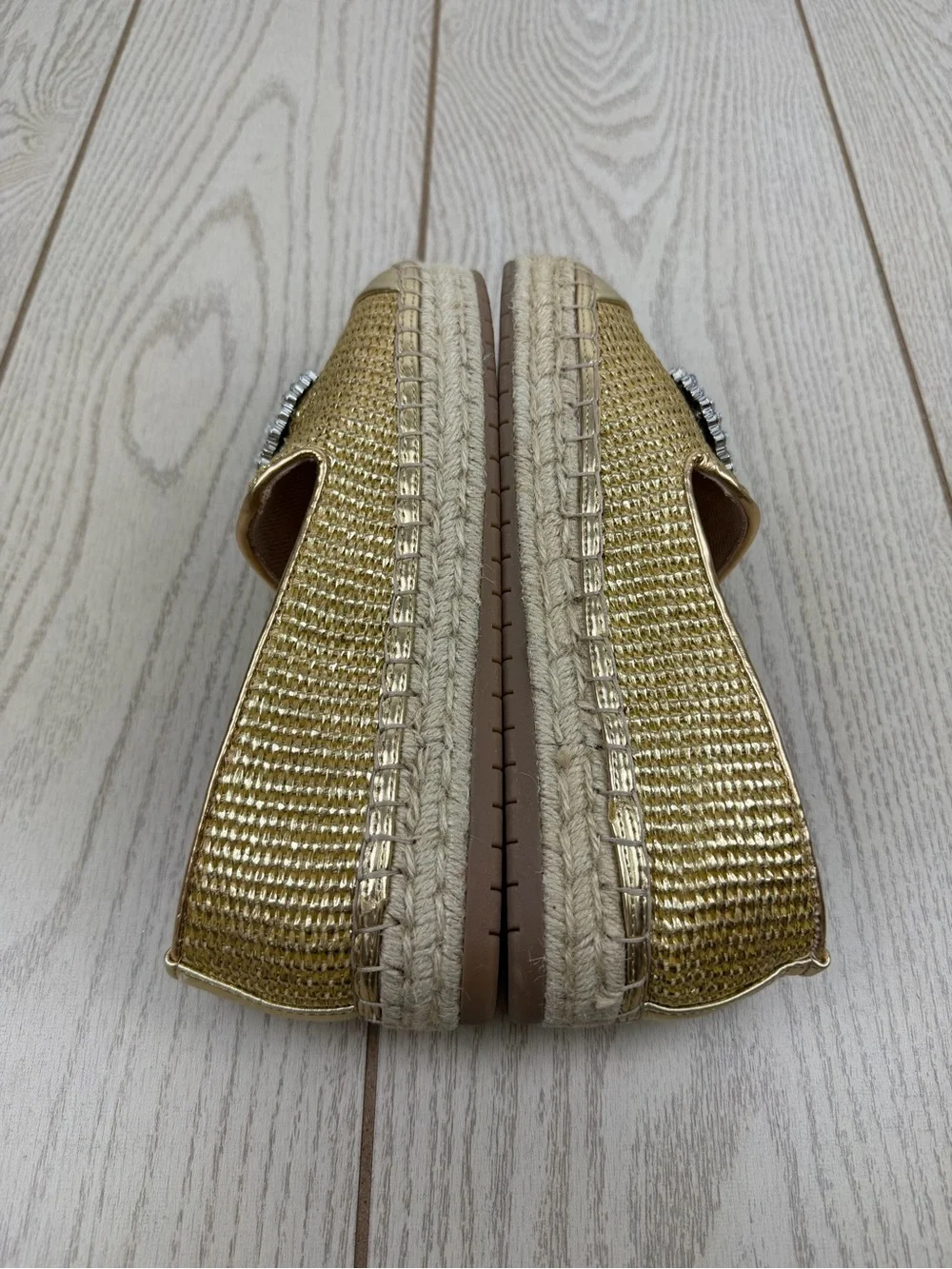 I.N.C. Women's Madilyn Slip-On Embellished Espadrille Flats 8M Gold Raffia $80